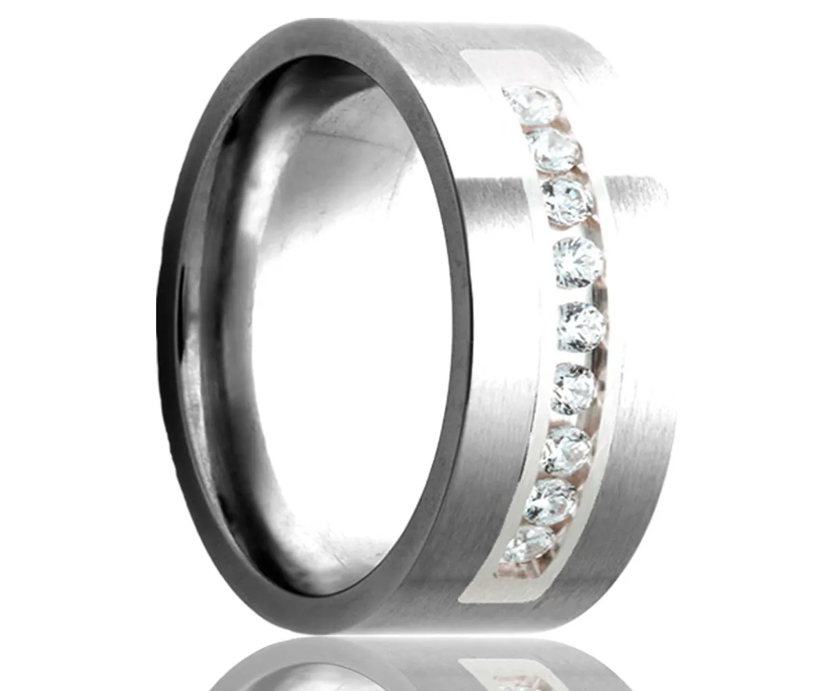 Cobalt Diamond & Palladium Inlay Flat Edge Ring
