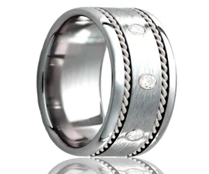 Cobalt Diamond Satin Finish with Woven Palladium Ring
