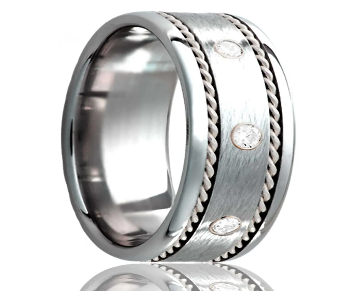 Cobalt Diamond Satin Finish with Woven Palladium Ring