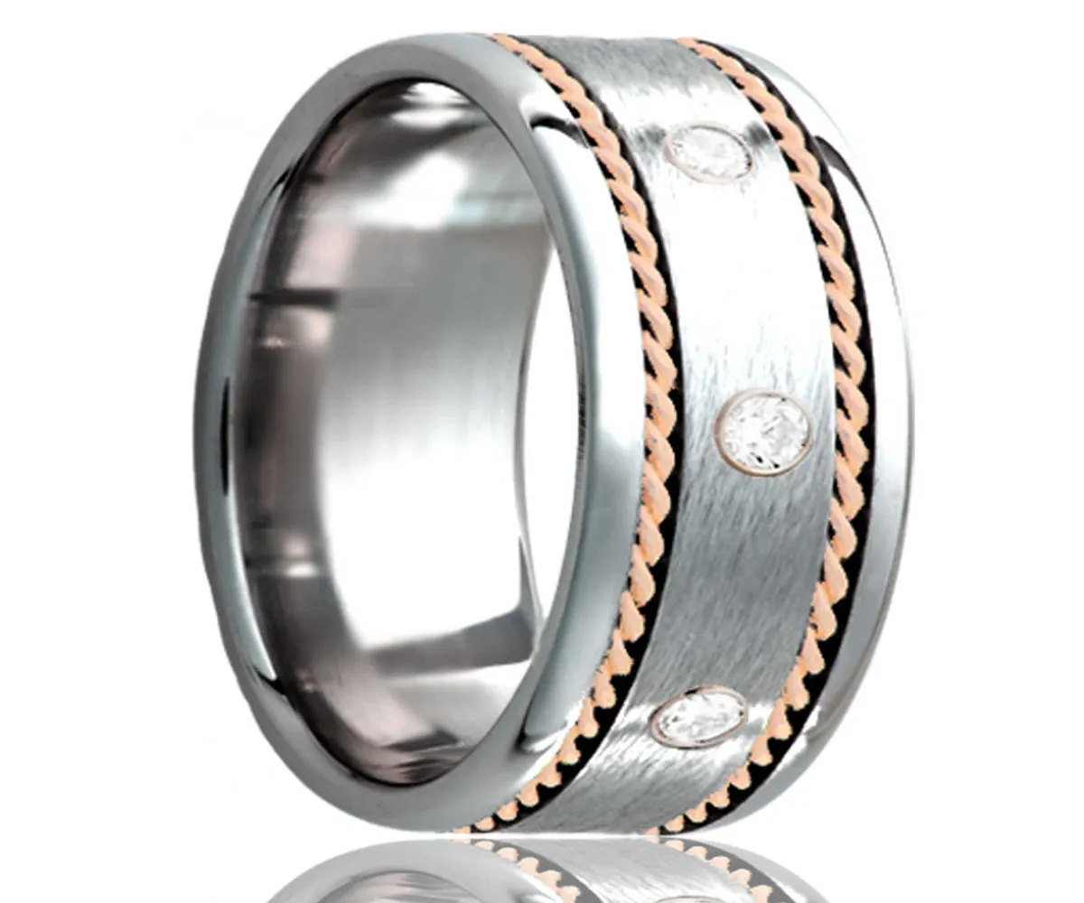 Cobalt Diamond Satin Finish with Woven Rose Gold Ring