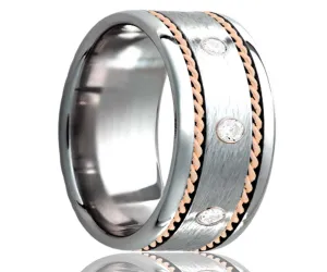 Cobalt Diamond Satin Finish with Woven Rose Gold Ring
