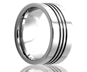 Cobalt Flat Triple Grooved Ring