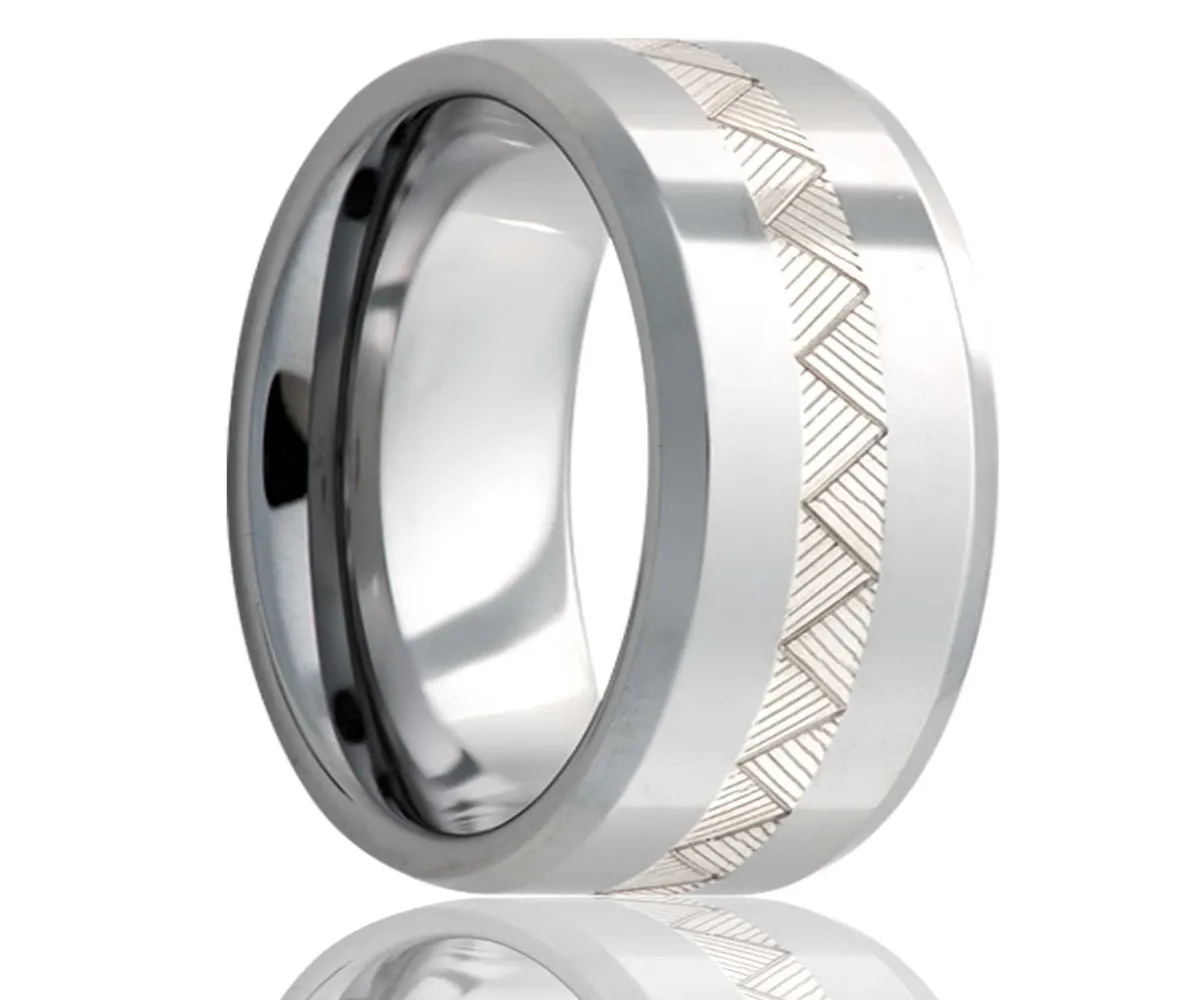 Cobalt Silver Engraved Weaved Inlay Ring
