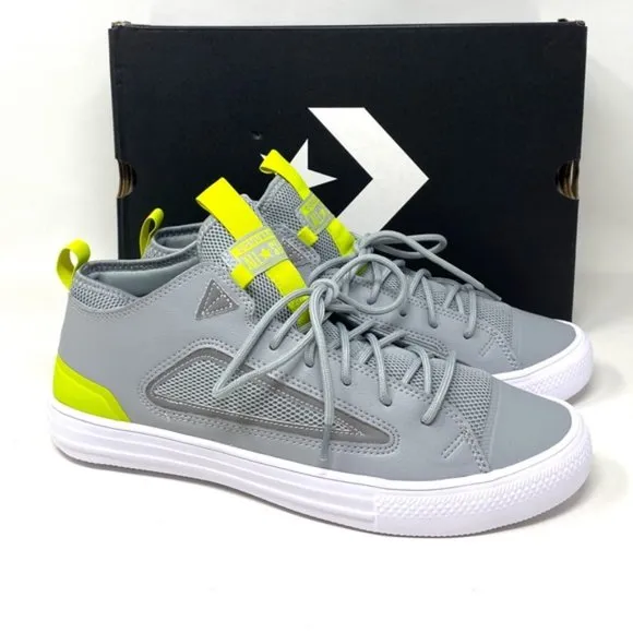 Converse Ctas Ultra OX All Star Mid  Gray Lime Leather Women’s Sneakers 172153C
