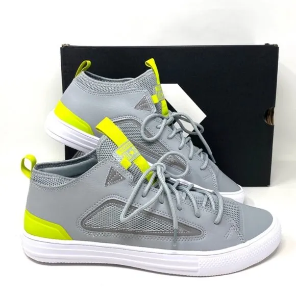 Converse Ctas Ultra OX All Star Mid  Gray Lime Leather Women’s Sneakers 172153C