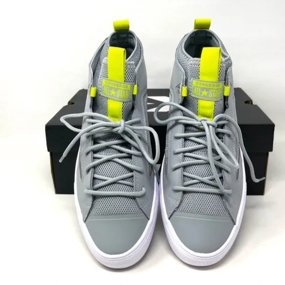 Converse Ctas Ultra OX All Star Mid  Gray Lime Leather Women’s Sneakers 172153C