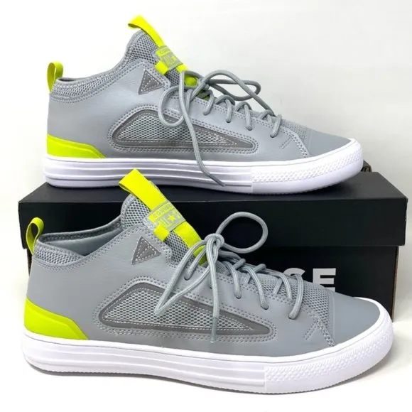 Converse Ctas Ultra OX All Star Mid  Gray Lime Leather Women’s Sneakers 172153C
