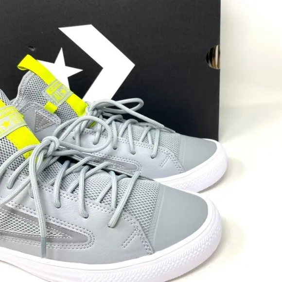 Converse Ctas Ultra OX All Star Mid  Gray Lime Leather Women’s Sneakers 172153C