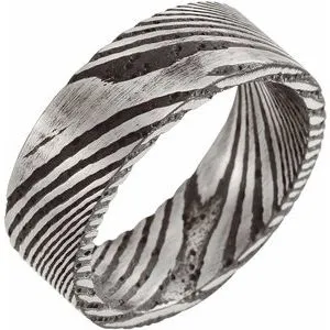 Damascus Steel 8 mm Patterned Flat Band Size 11.5