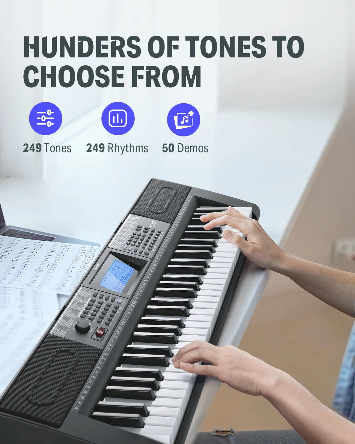 Donner DEK-610s Portable Piano Keyboard 61 Keys for Beginner with keyboard stand, bench, music stand, microphone, adapter