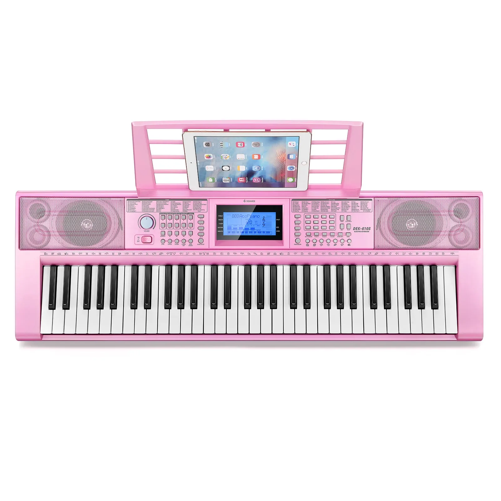 Donner DEK-610s Portable Piano Keyboard 61 Keys for Beginner with keyboard stand, bench, music stand, microphone, adapter