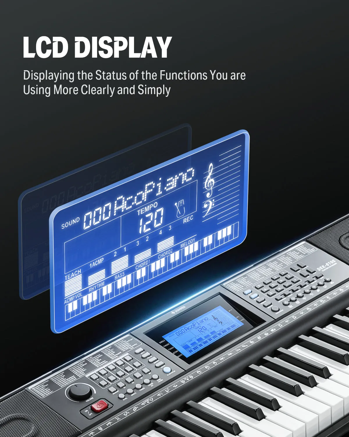 Donner DEK-610s Portable Piano Keyboard 61 Keys for Beginner with keyboard stand, bench, music stand, microphone, adapter