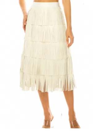 DOVE FAUX LEATHER FRINGED SKIRT