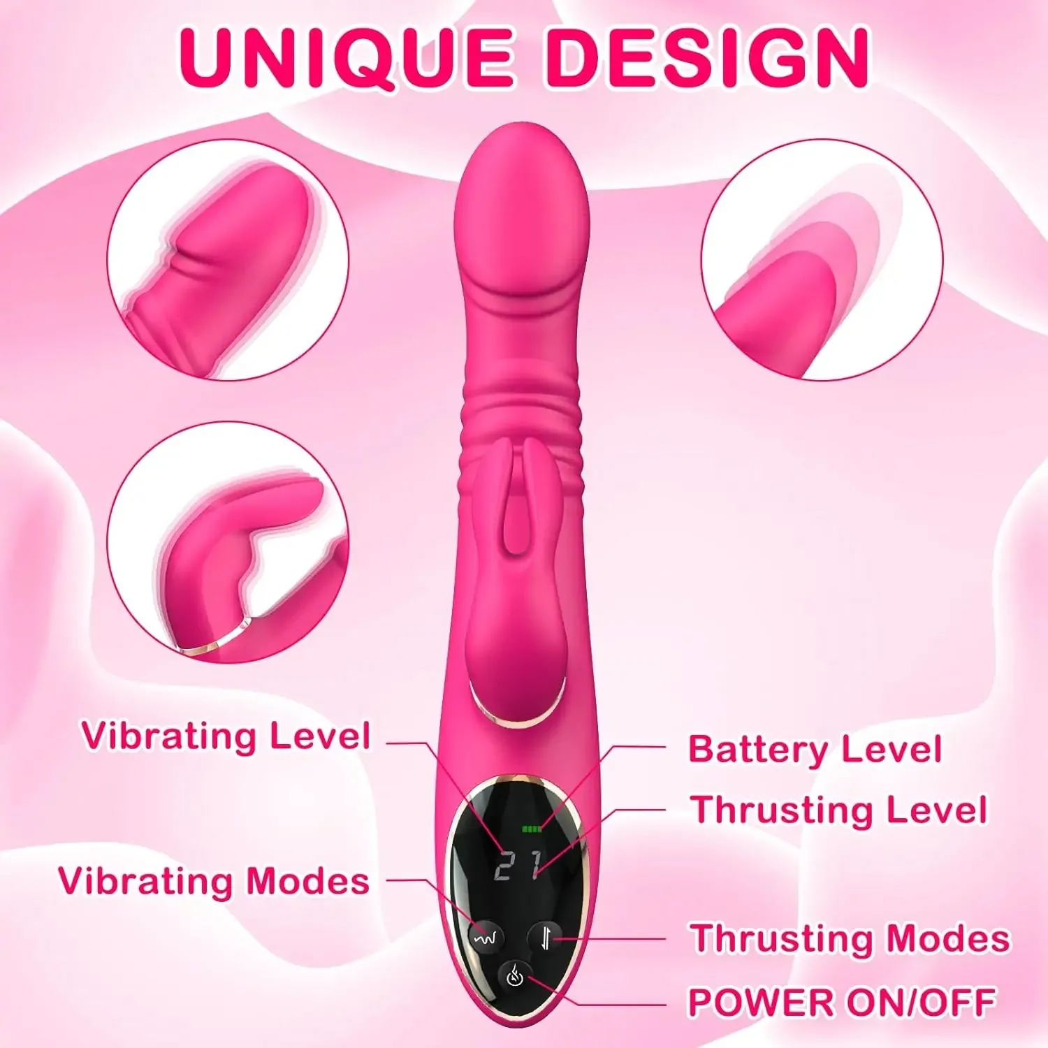 Dual Glow 9 Thrusting & 9 Vibrating Modes Rabbit Vibrator On-Screen Display