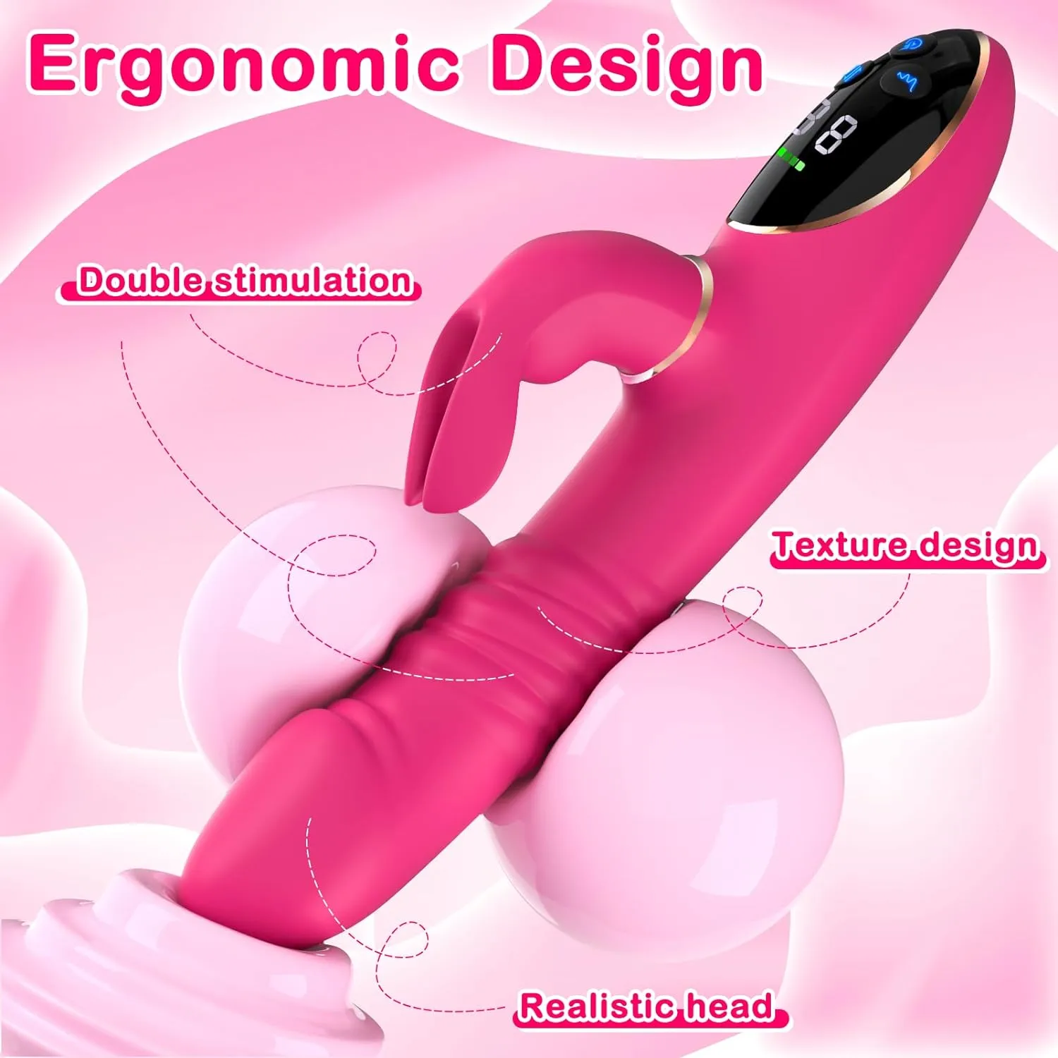 Dual Glow 9 Thrusting & 9 Vibrating Modes Rabbit Vibrator On-Screen Display