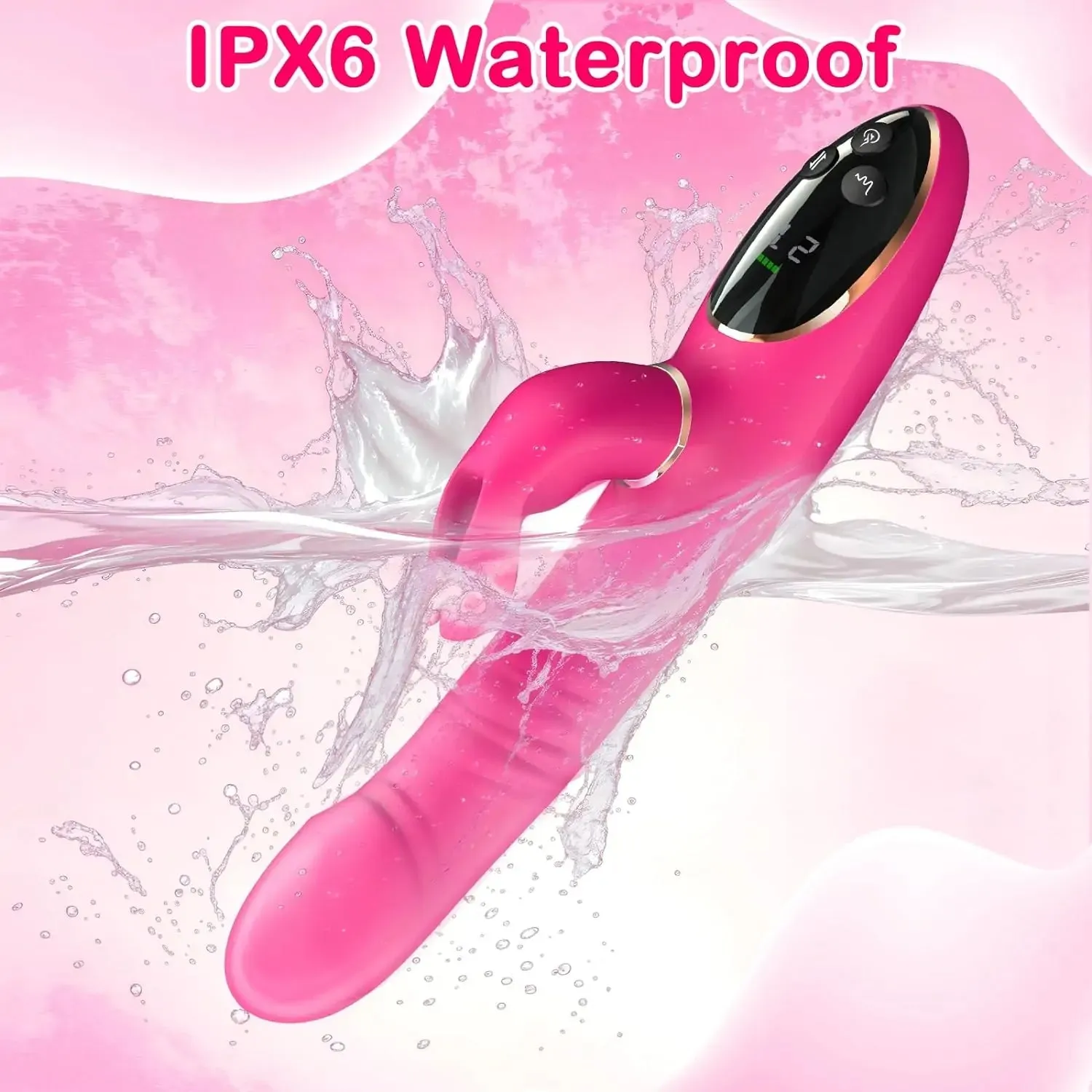 Dual Glow 9 Thrusting & 9 Vibrating Modes Rabbit Vibrator On-Screen Display