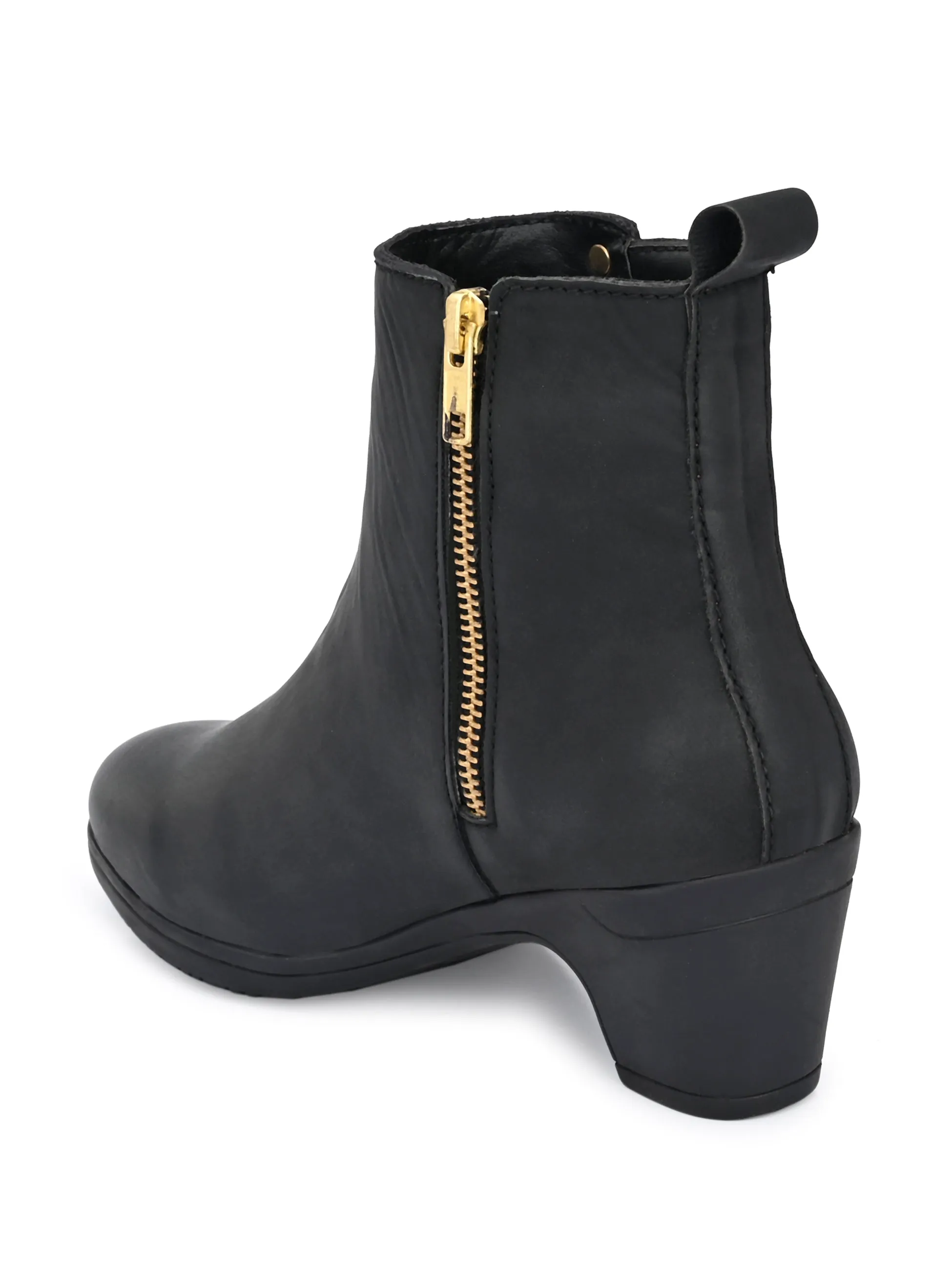 Elegant Ebony Zip-Up Bootie For Women