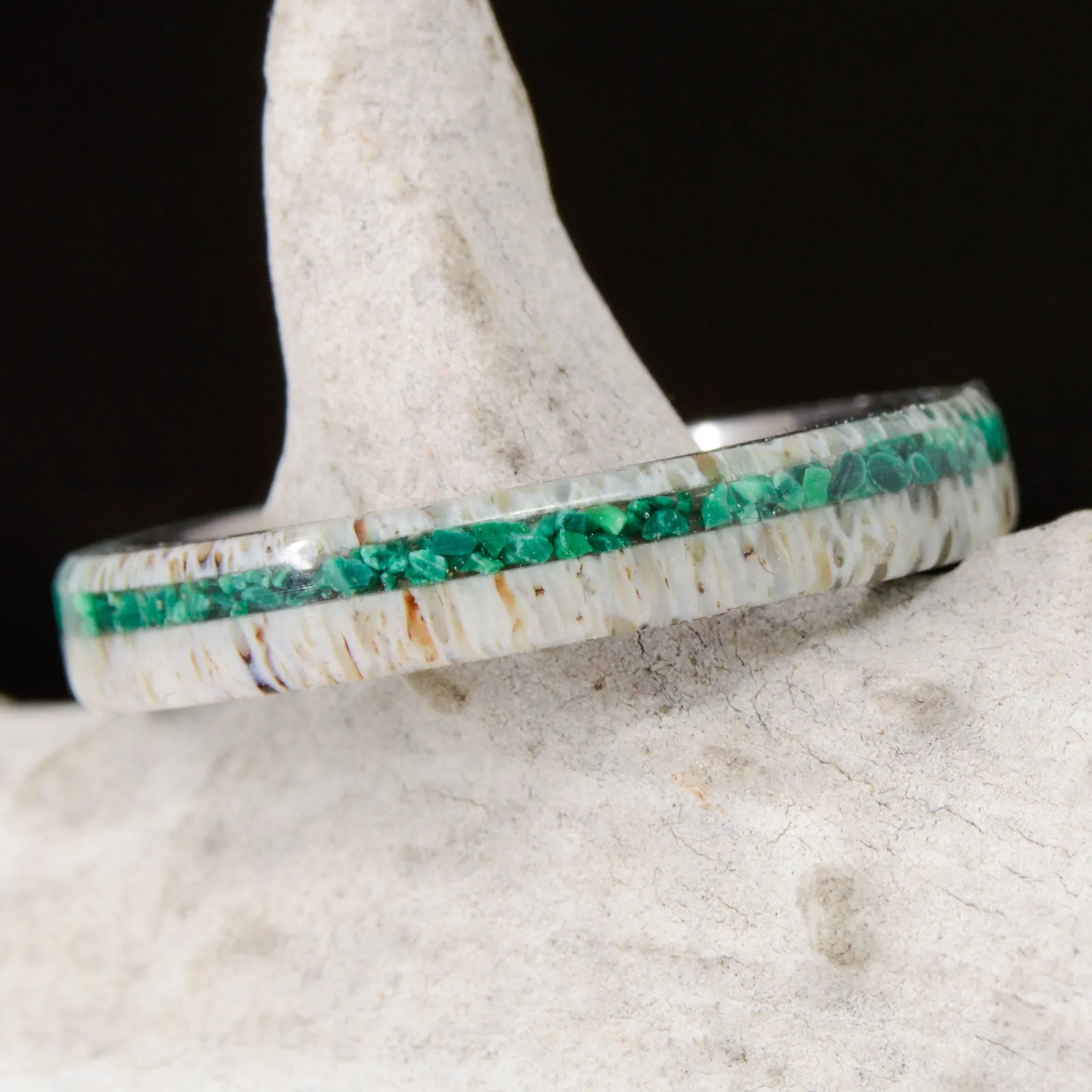 Elk Antler, Green Malachite Stone Inlay