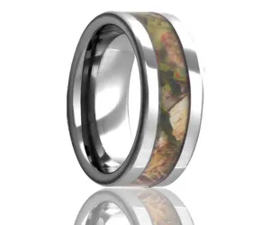 Flat Edge Woodland Pine Tungsten Ring