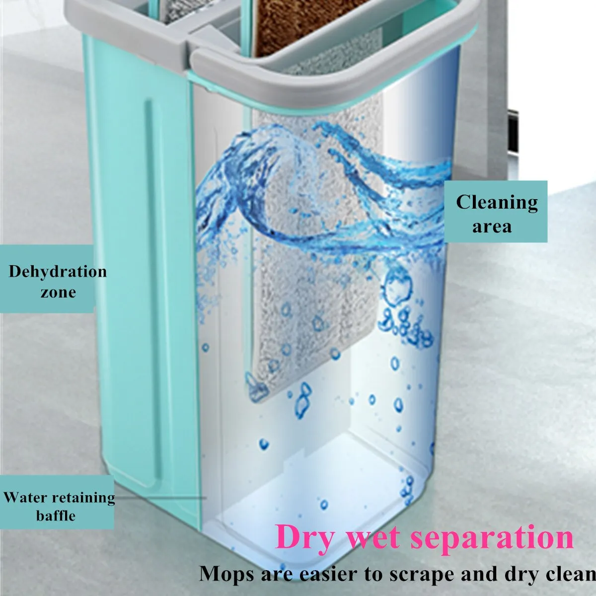 Flat Mop Squeeze Bucket Hand Free Wringing Floor Cleaning Microfiber Mop Pads Wet Dry Usage on Hardwood Laminate Tile