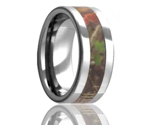 Flat Timber Leaf Camo Tungsten Ring