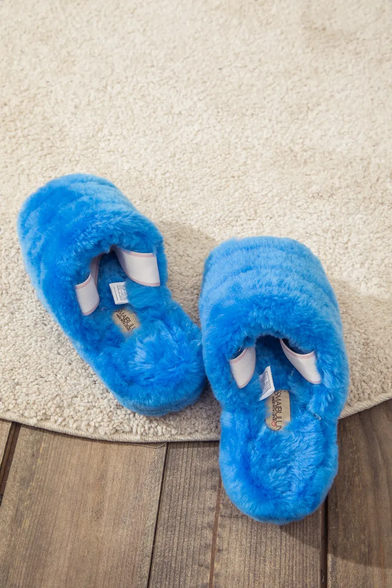 Fluffy Soft Wool Snug Slipper Sandals - Azure