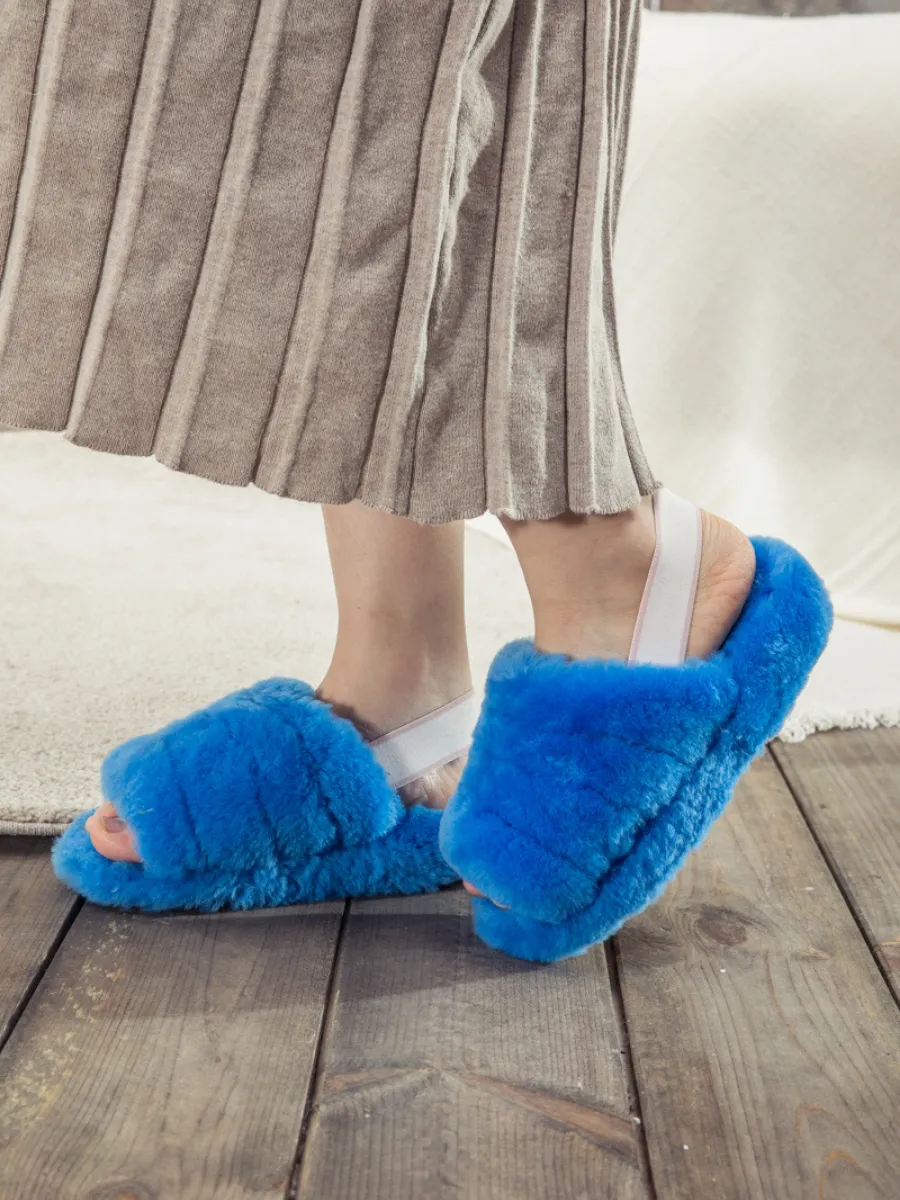 Fluffy Soft Wool Snug Slipper Sandals - Azure