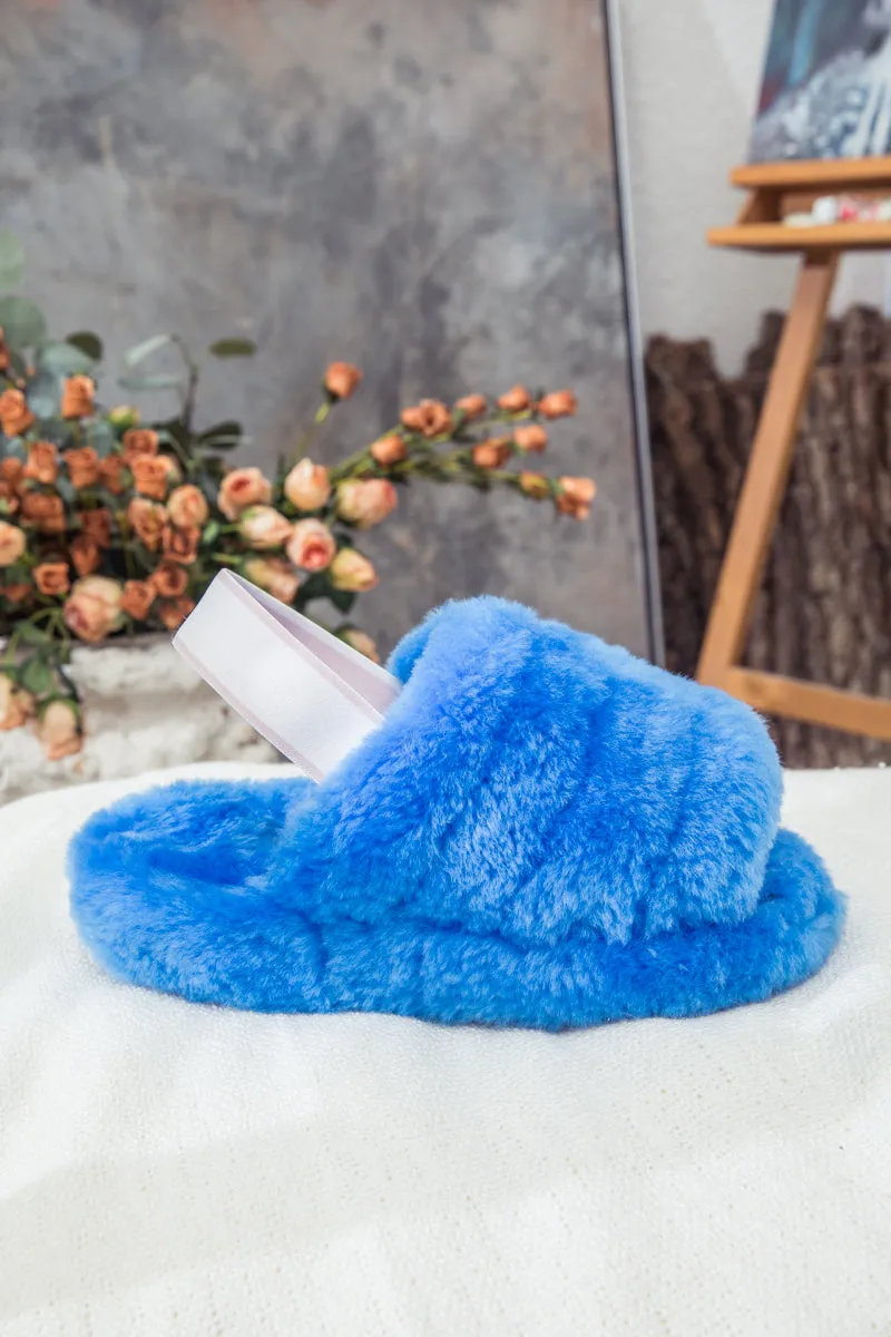 Fluffy Soft Wool Snug Slipper Sandals - Azure
