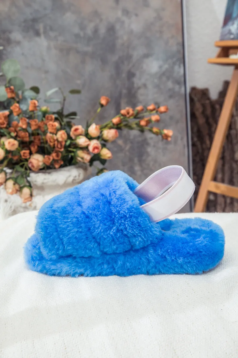 Fluffy Soft Wool Snug Slipper Sandals - Azure