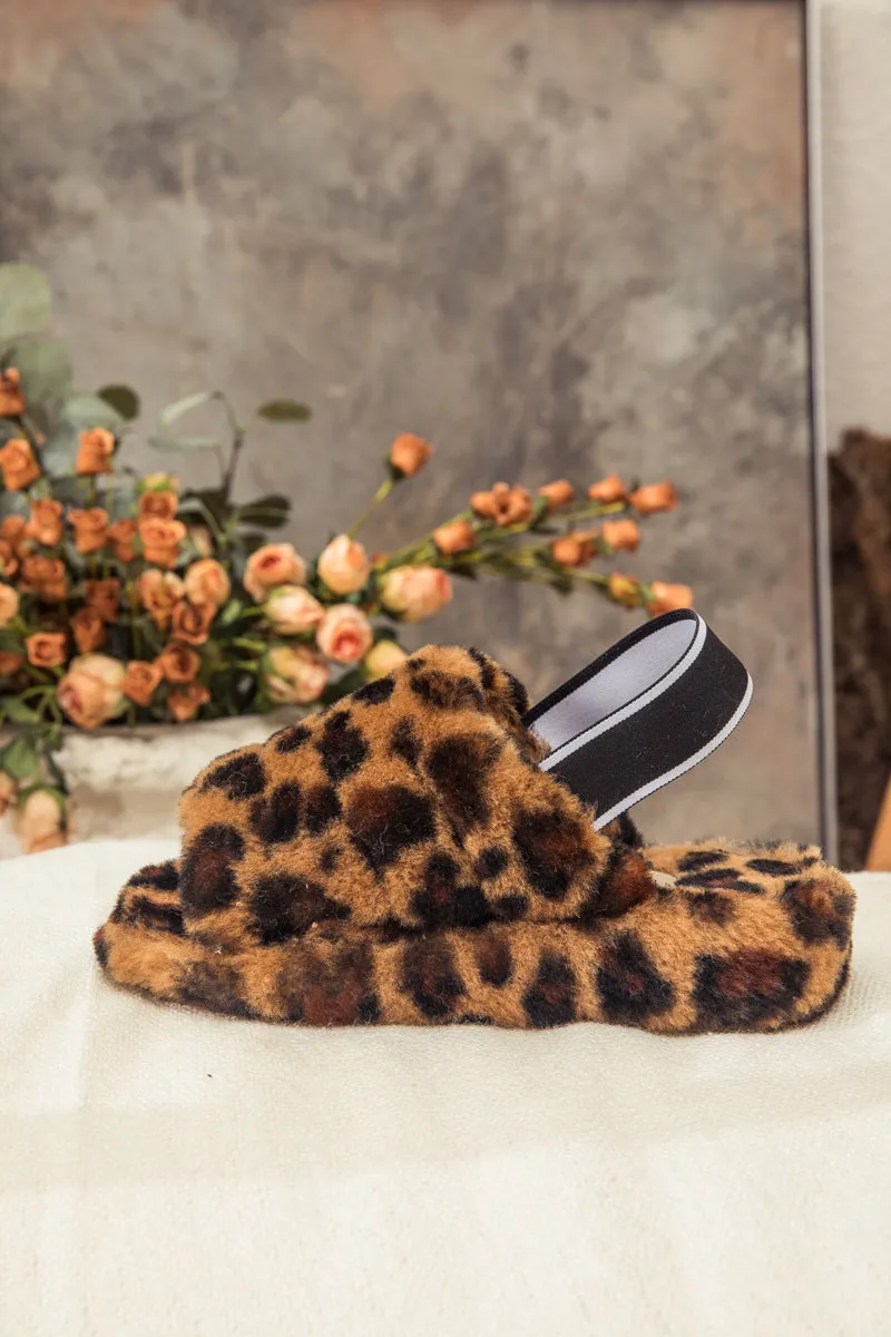 Fluffy Soft Wool Snug Slipper Sandals - Leopard