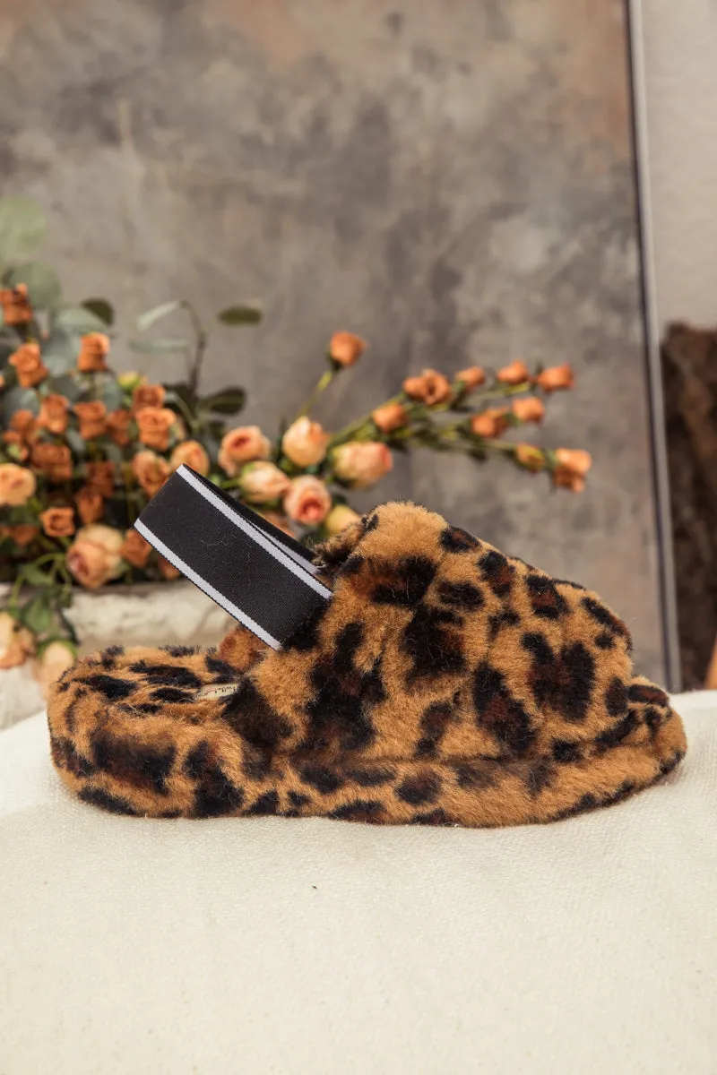Fluffy Soft Wool Snug Slipper Sandals - Leopard