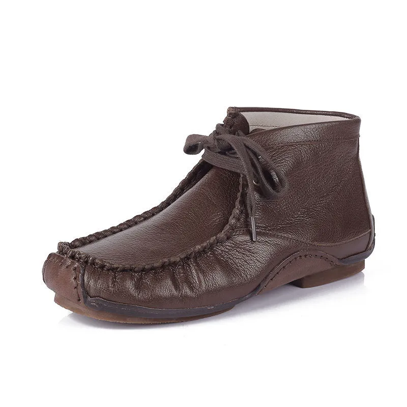 Genuine Leather Round Toe Hand-stitched Ankle Boots All-match Comfortable Women's Shoes