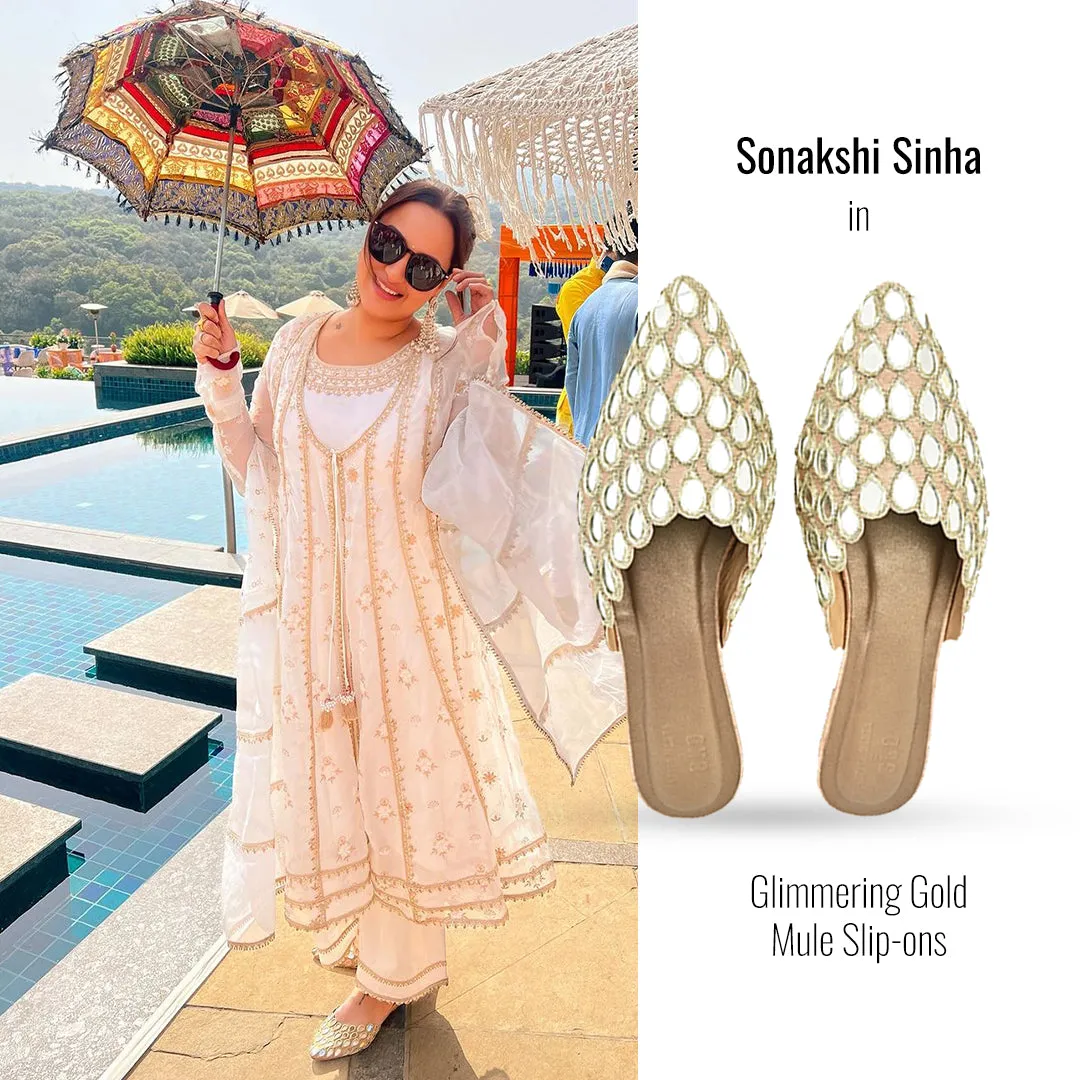 Glimmering Gold Mules For Women