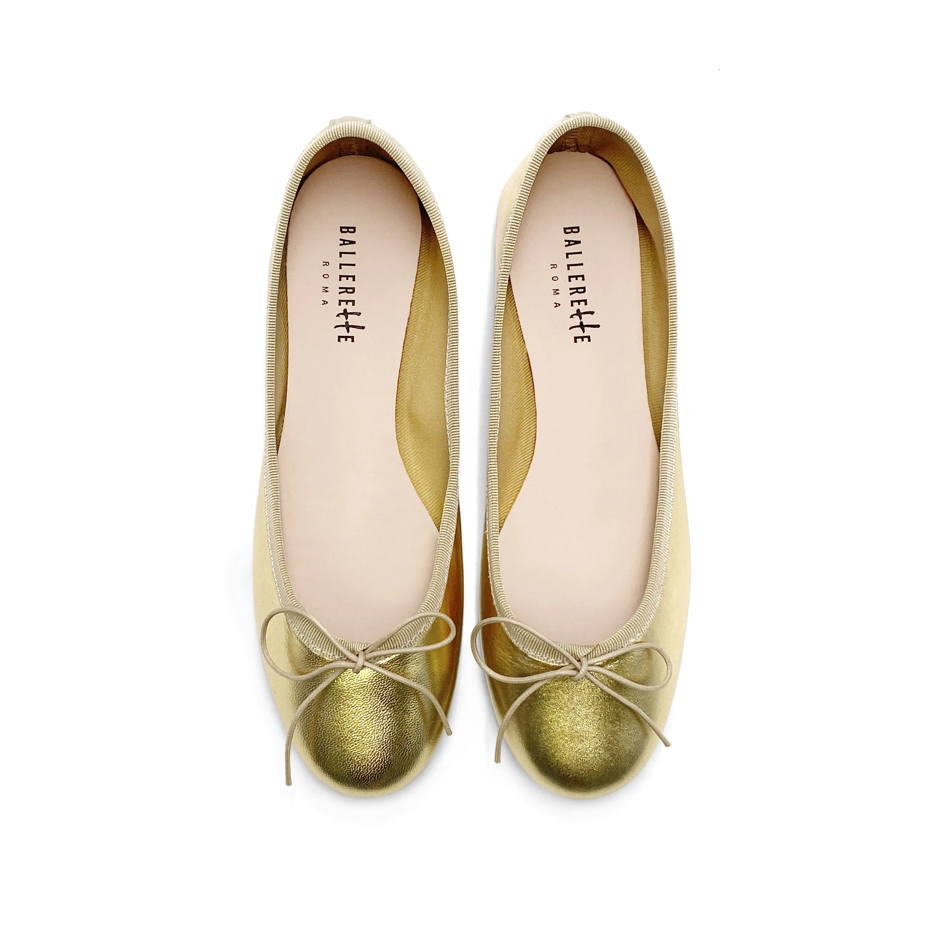 Gold metallic leather ballet flats