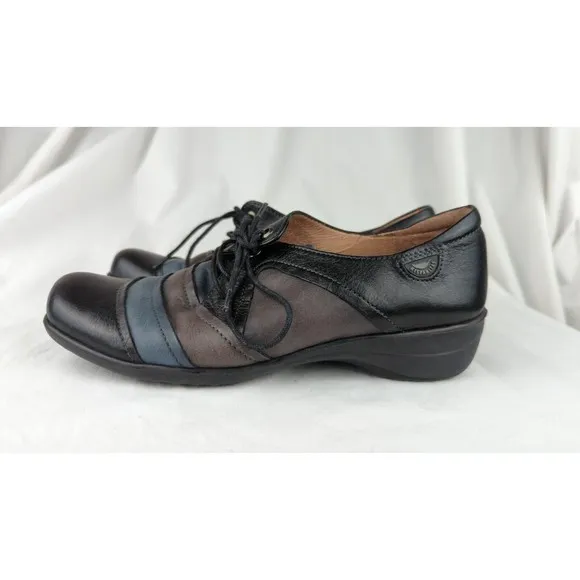 Hispanitas Extra Light Lace Up Shoes Patchwork Layered Leather Gray Black 6.5 37