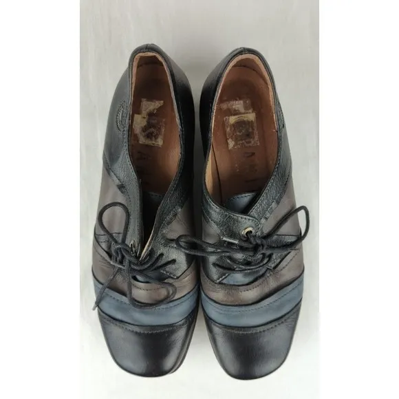 Hispanitas Extra Light Lace Up Shoes Patchwork Layered Leather Gray Black 6.5 37
