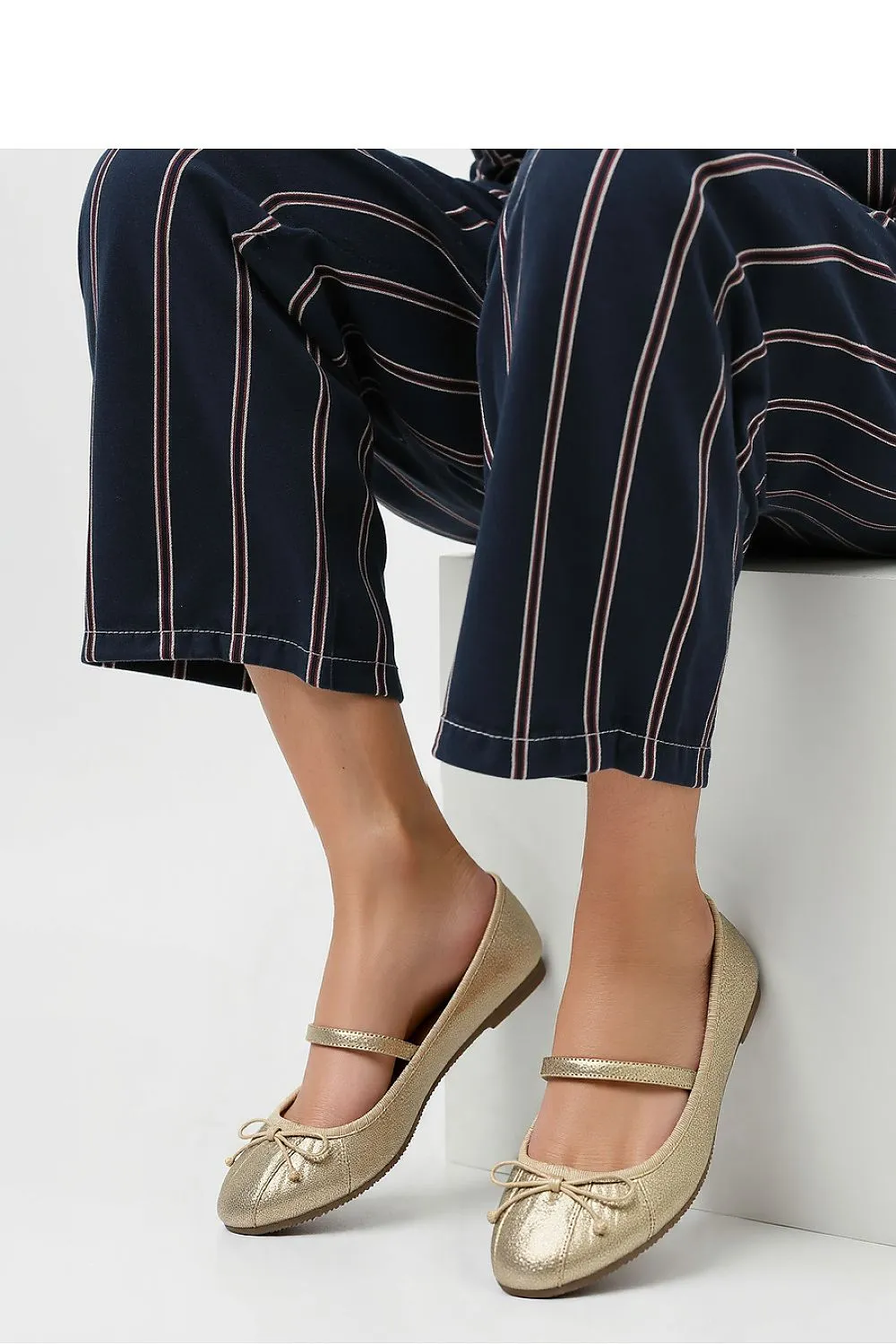 Inello Gold Ballet Flats with Bow & Strap