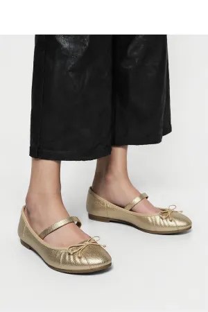 Inello Gold Ballet Flats with Bow & Strap