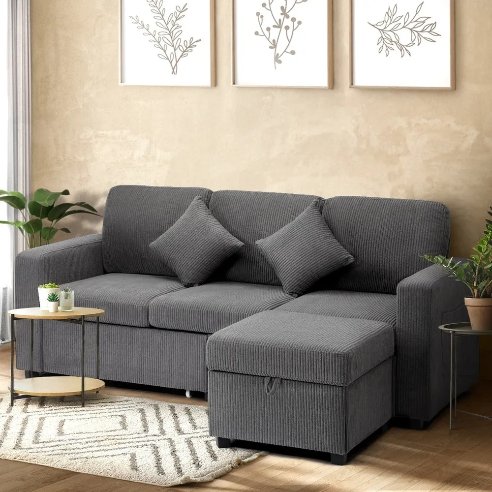 ITALI 3 Seater Sofa Modular Couch Drawers Ottoman Velvet