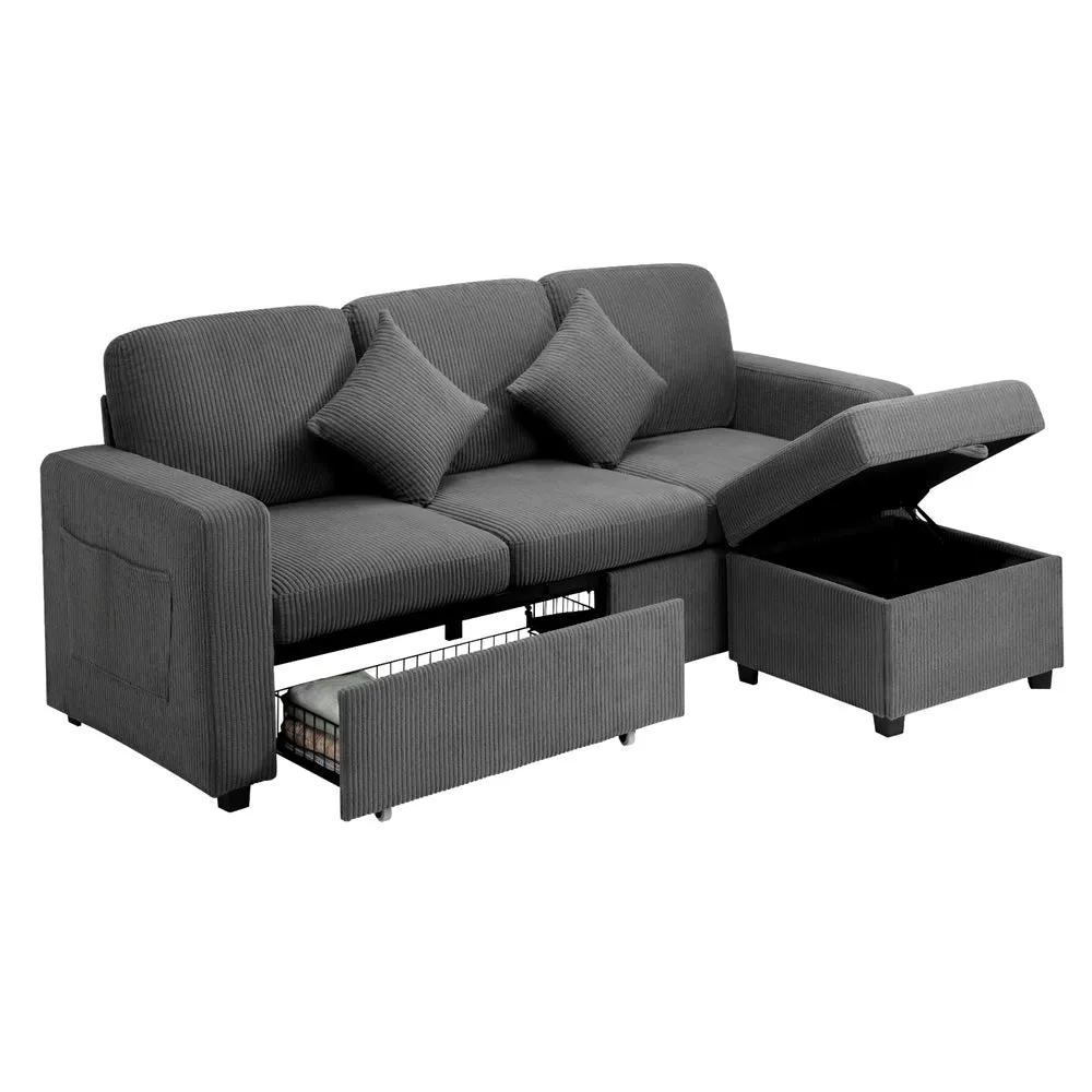 ITALI 3 Seater Sofa Modular Couch Drawers Ottoman Velvet