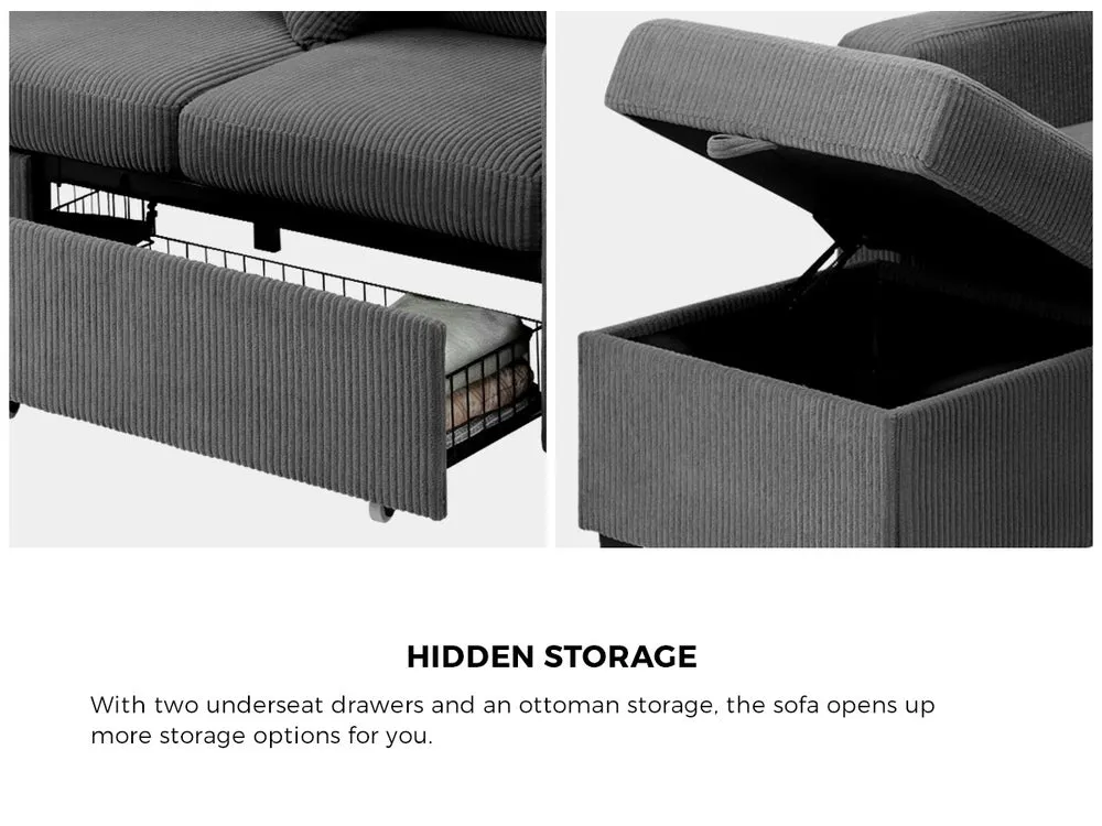 ITALI 3 Seater Sofa Modular Couch Drawers Ottoman Velvet