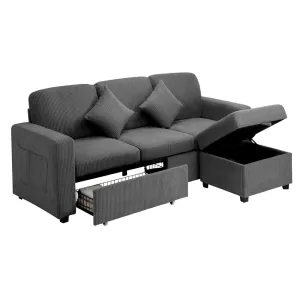 ITALI 3 Seater Sofa Modular Couch Drawers Ottoman Velvet