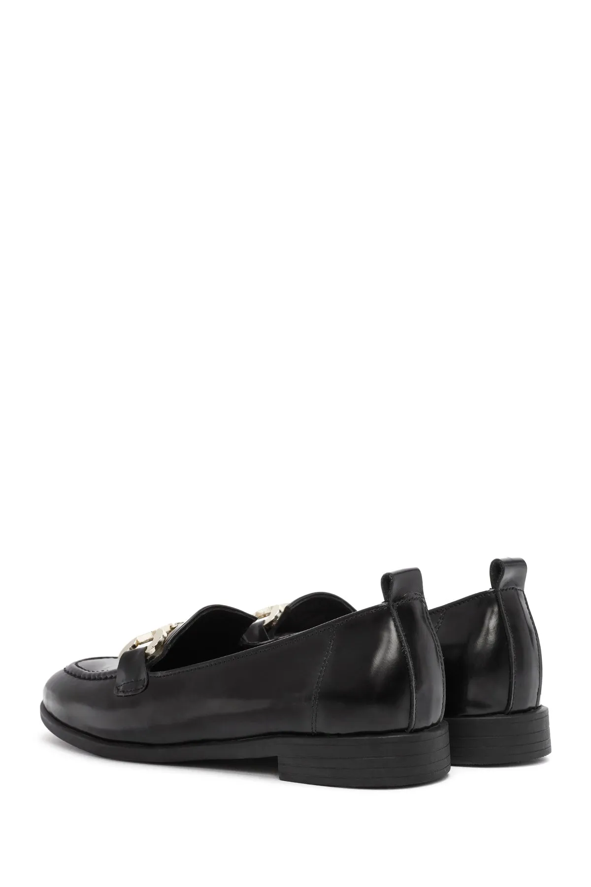 Kadın Siyah Toka Detaylı Deri Maskülen Loafer