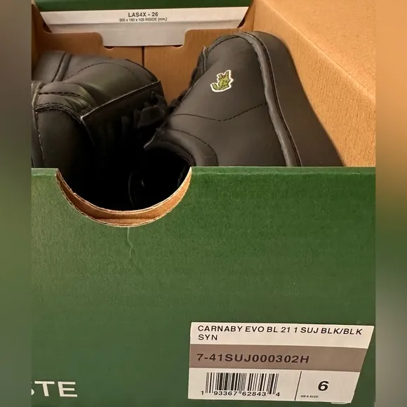 Kids Lacoste Juniors Black Carnaby Evo Sneakers with Original Box &amp; Tissue Paper
