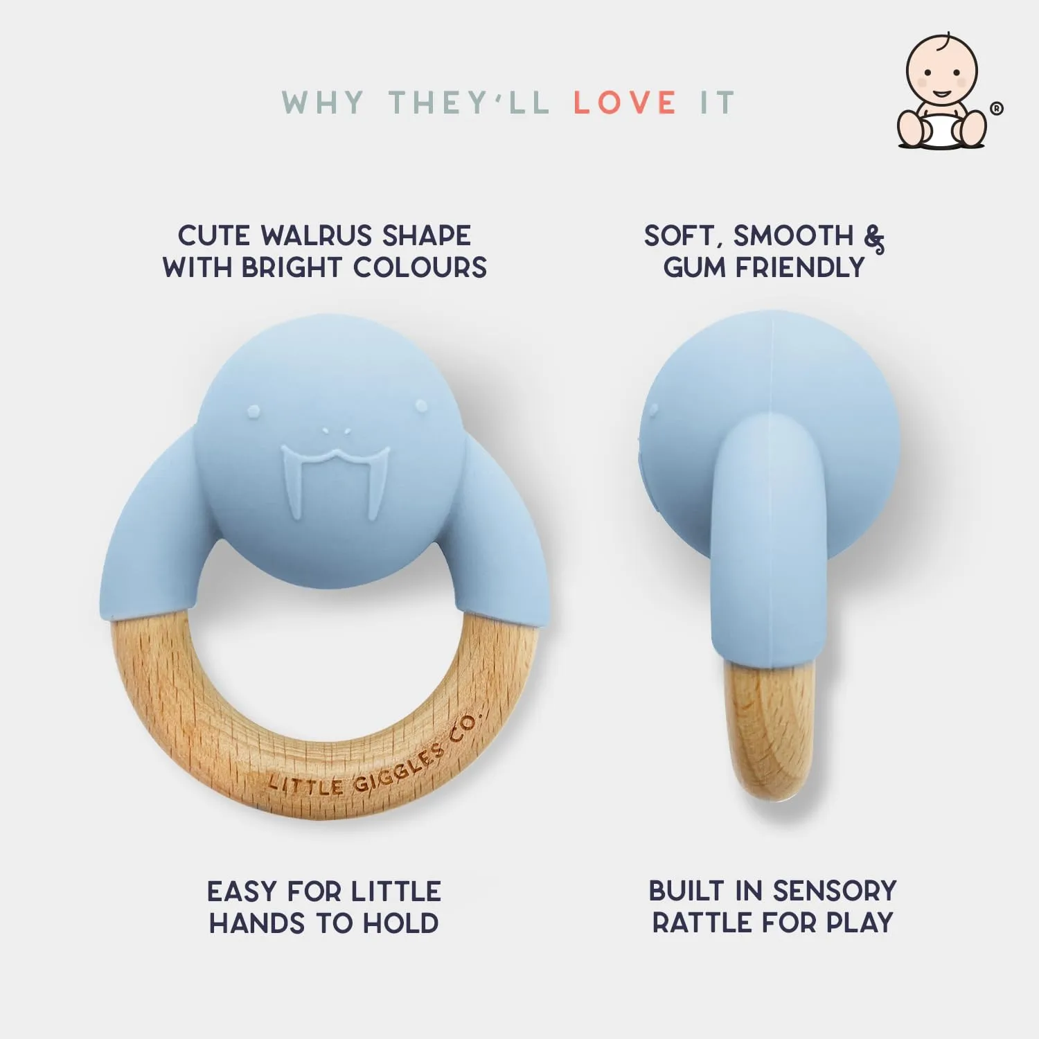 Little Giggles Co.® Baby Gifts - Neutral Teething Toys & Large Muslin Cloths Gift Set. Sensory Play Rattle, Soothing Teether Ring, Cotton Baby Muslins. Baby Essentials for Newborn & Baby Shower Gifts
