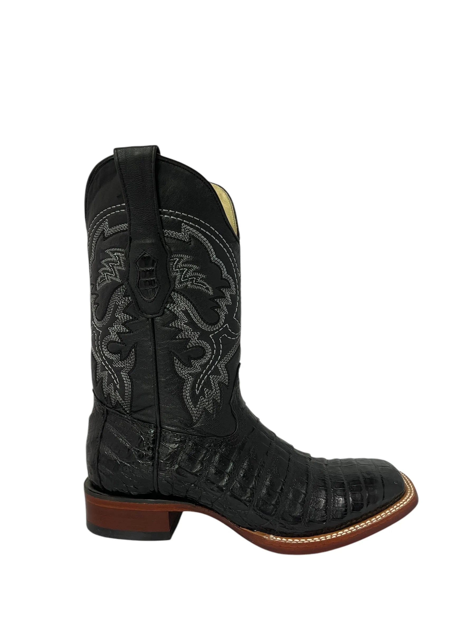 Los Altos Square Toe Caiman Belly Black - 8228205