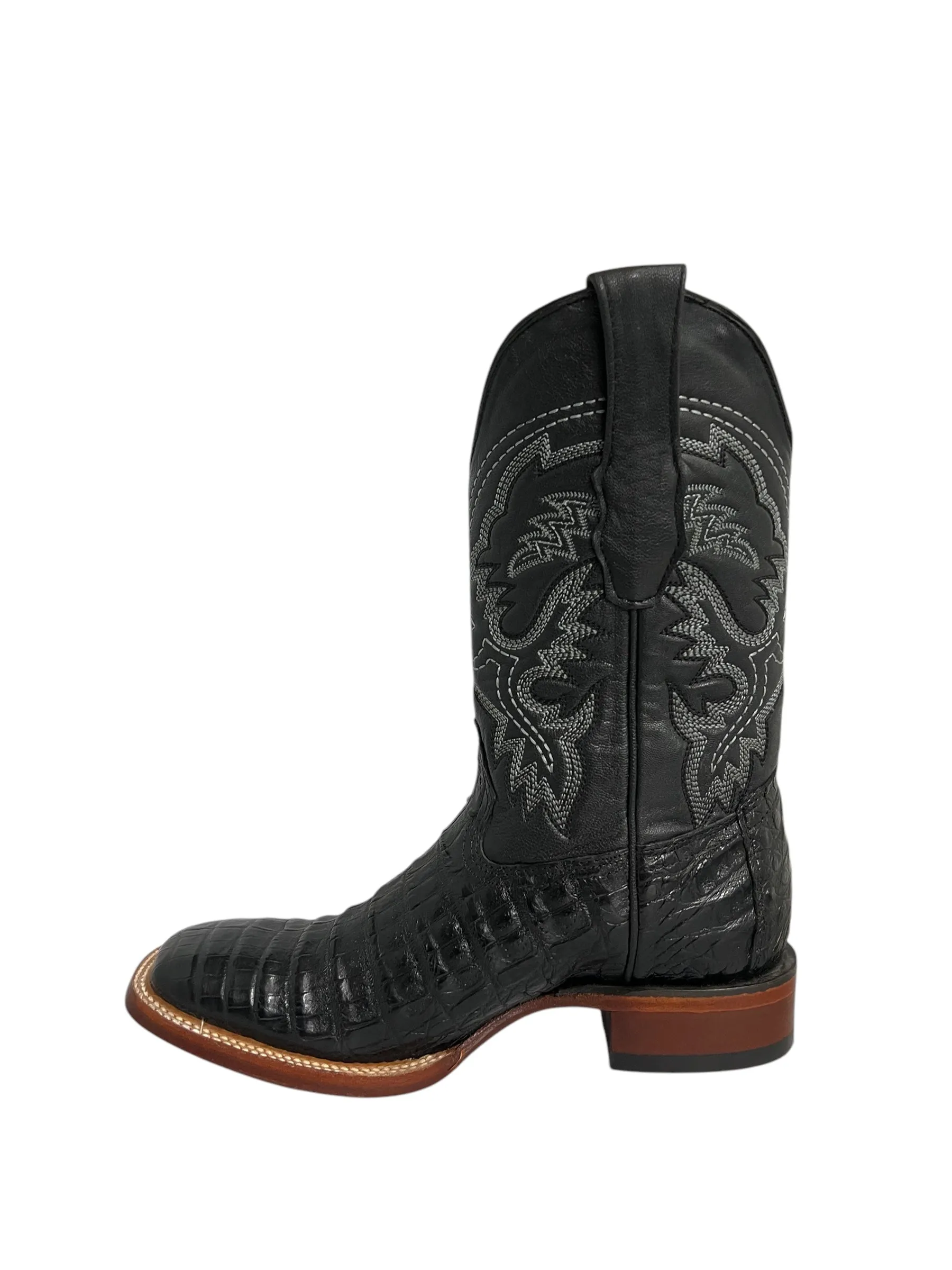 Los Altos Square Toe Caiman Belly Black - 8228205