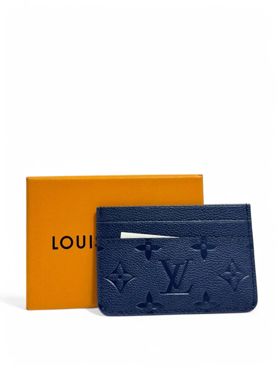 Louis Vuitton Monogram Empreinte Card Holder – Navy Blue Grained Leather Slim Wallet