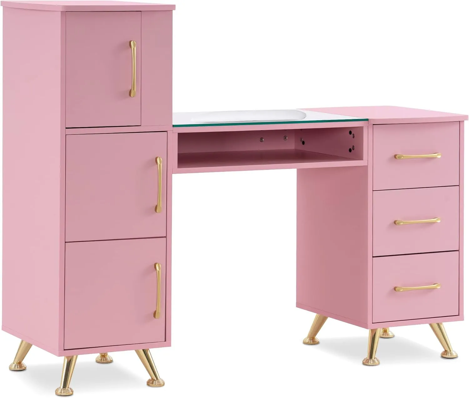 Manicure Table, Nail Makeup Desk with Drawers, Storage Beauty Salon Workstation 2611 (White)