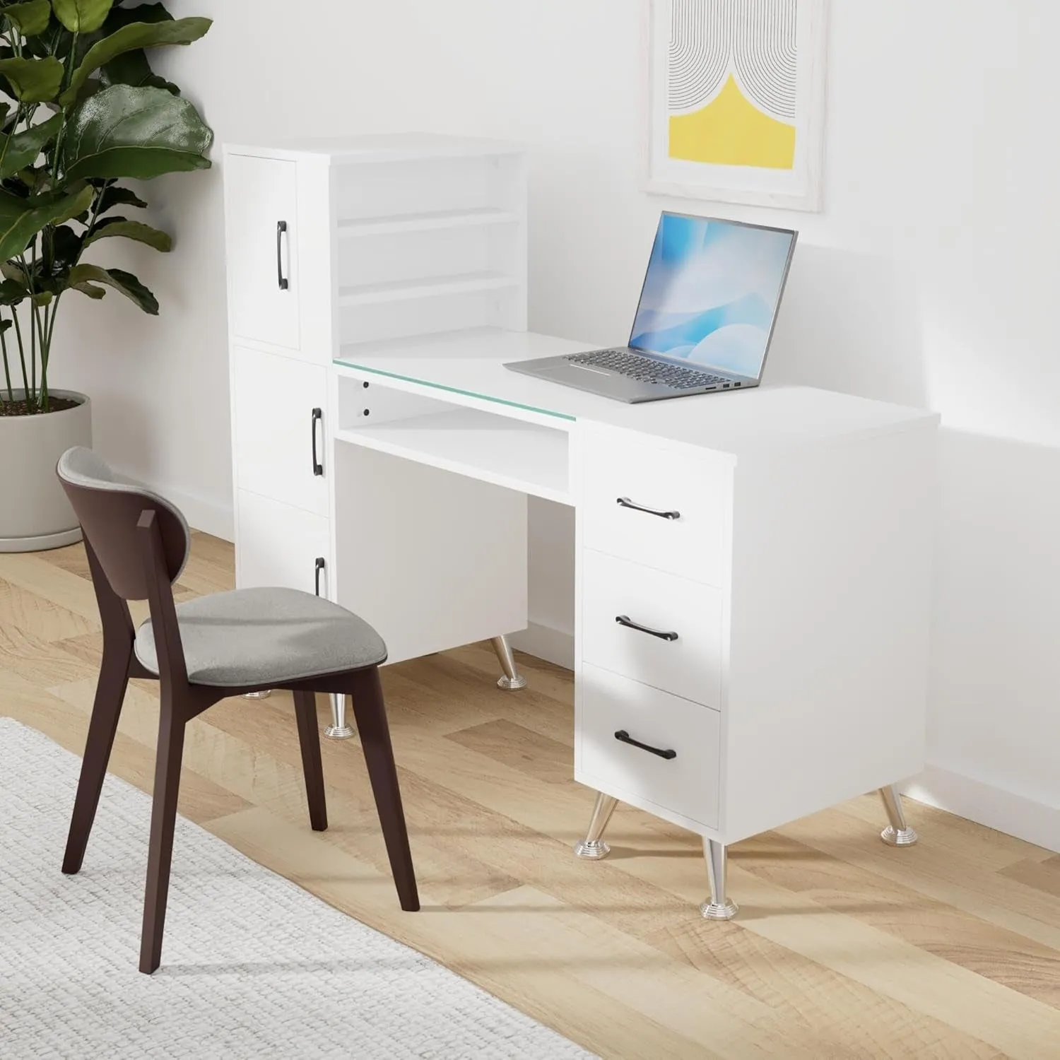 Manicure Table, Nail Makeup Desk with Drawers, Storage Beauty Salon Workstation 2611 (White)